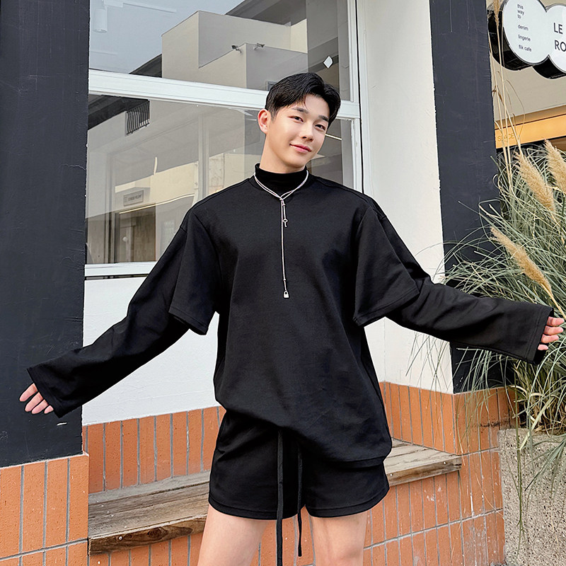 小众设计师ins休闲运动多袖卫衣短裤两件套三色2447P105,男装牛仔裤,电商C212