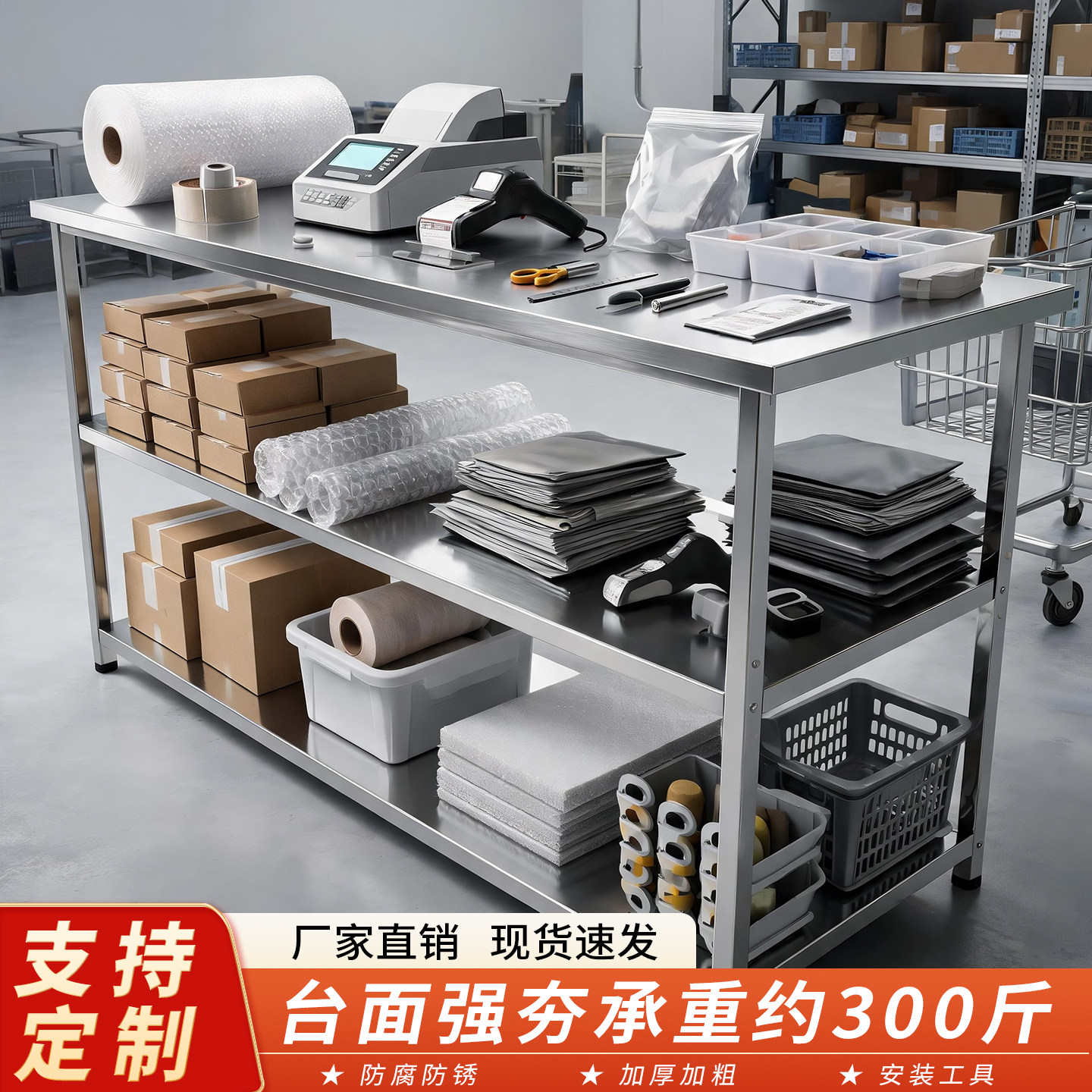 厨房储物架桌面桌边收纳架落地不锈钢操作台切菜工作台案板置物架图片