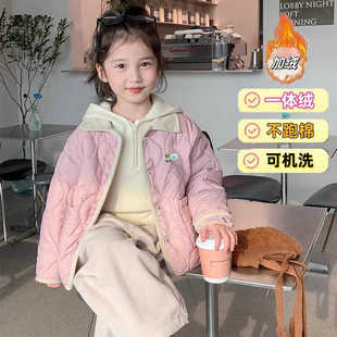 洋气加绒宝宝夹棉加厚秋冬季 儿童韩版 棉衣服 新款 女童外套2025冬装