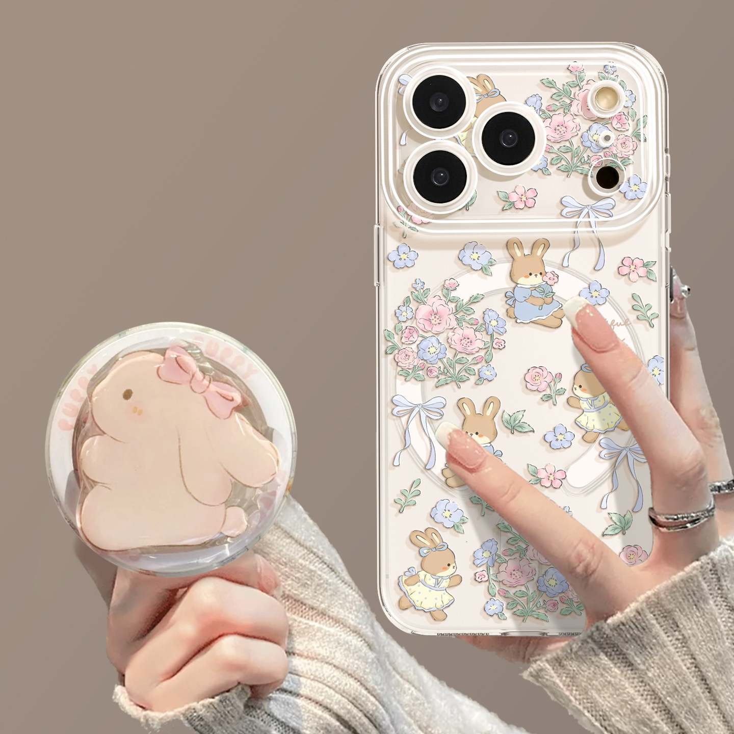 优思顿适用苹果17promax手机壳iphone17全包16新款17air网红款14花朵小兔子13磁吸12透明15pro带支架17pro套