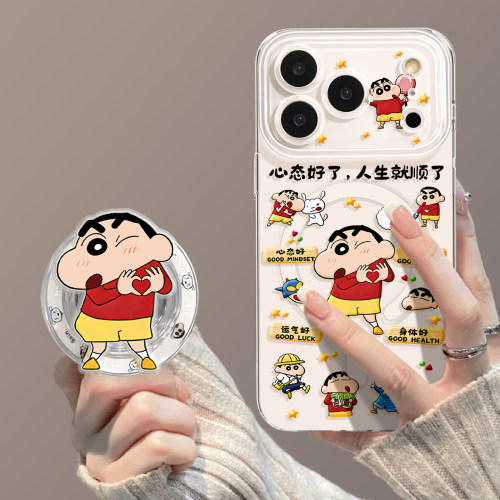 适用苹果17promax手机保护壳磁吸iphone17带支架16蜡笔小新15搞怪13情侣pro全包max14趣味新款软壳17pr