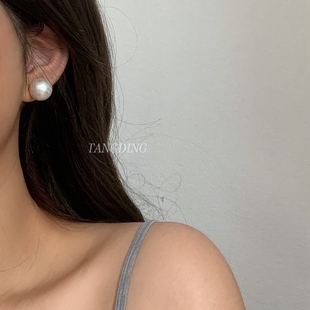 16mm棉花珍珠耳钉法式复古高级感温柔耳环赫本简约气质耳饰s925银