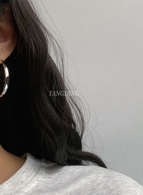 4cm直径宽边圆环耳圈经典银色几何圆圈耳环简约气质冷淡耳饰925银