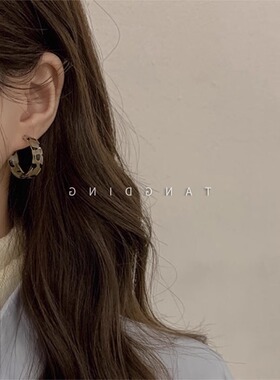 蜜糖茶色豹纹耳环复古C型时尚百搭耳饰港风几何冷淡风耳圈925银针