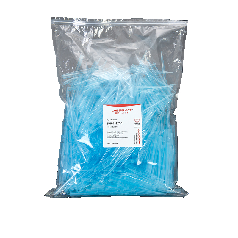 甄选LABSELECT T-001-1250 1250ul袋装吸头蓝色102.1mm 1000支/包