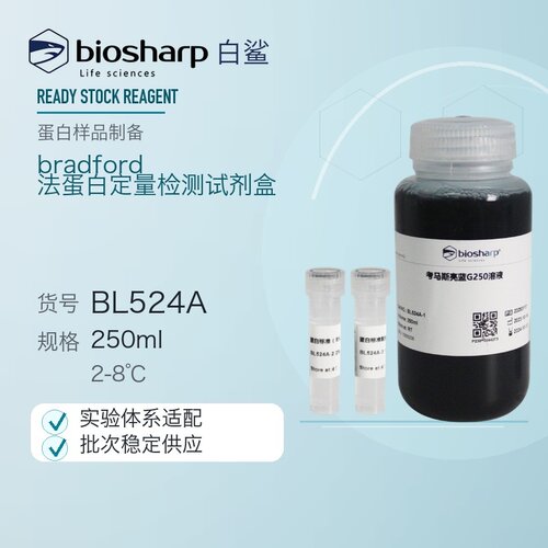 白鲨 biosharp BL524A Bradford蛋白浓度测定试剂盒 250ml -20℃