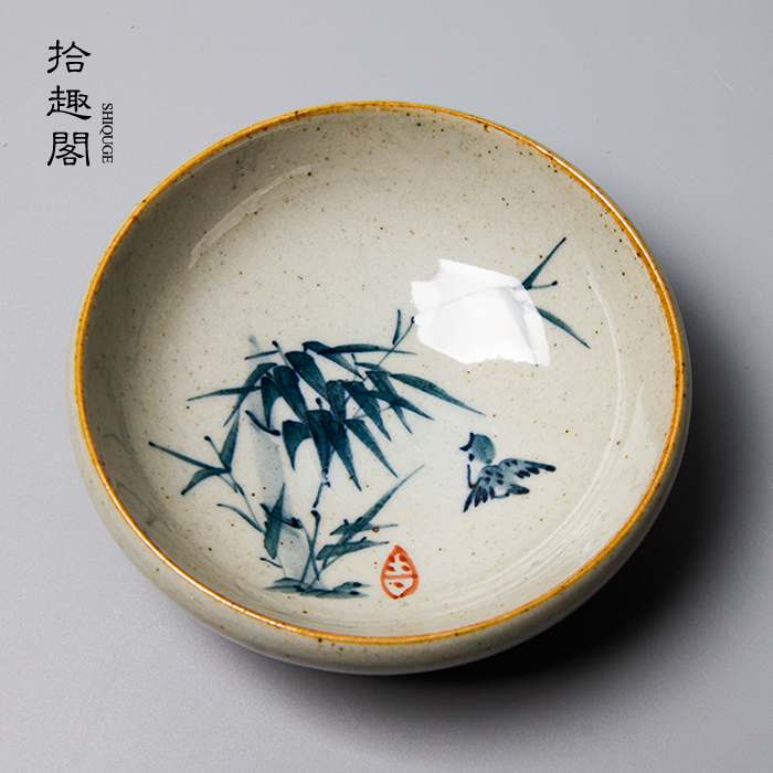 复古陶瓷品茗杯功夫茶具手绘青花茶杯粗陶个人杯主人杯茶盏四君子