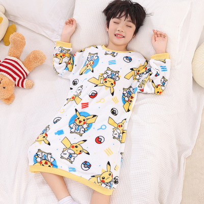 儿童睡袍法兰绒防踢被男童女童珊瑚绒睡裙秋冬加厚保暖睡衣家居服