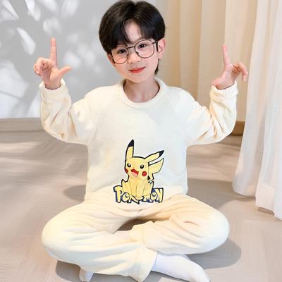 男童睡衣秋冬季法兰绒加厚珊瑚绒2025新款儿童家居服套装宝宝男孩