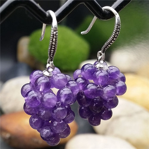 天然紫水晶耳环925女紫色夸张