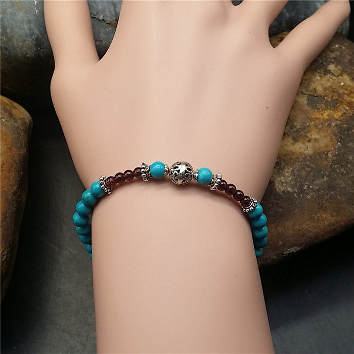 여성을위한 원래 디자인 얇은 팔찌 천연 청록색 가닛 보라색 치아 검은 팔찌 팔찌