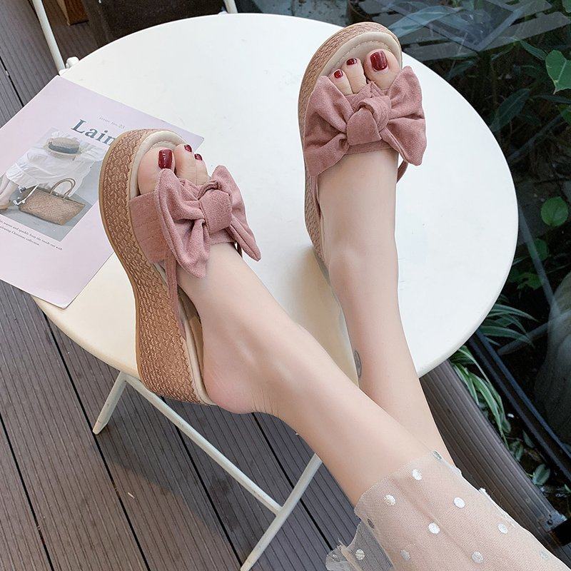 夏季凉拖鞋女外穿高跟潮人字拖蝴蝶结防滑坡跟厚底海边度假沙滩鞋,女鞋,人字拖,淘宝优惠券,粉丝福利购,淘宝优惠卷
