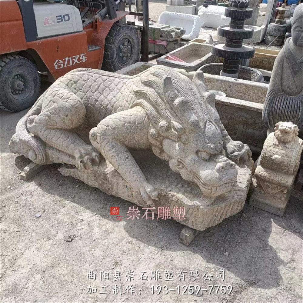 石雕貔貅吸水兽仿古镇水兽雕塑中式软装摆件蚣蝮避水兽池塘会所茶