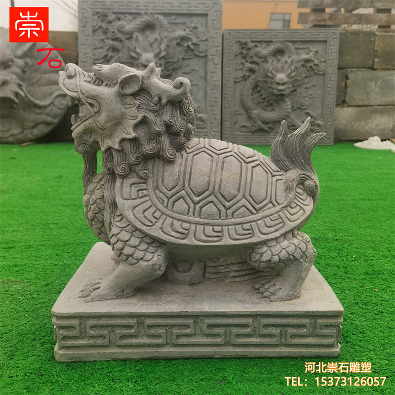 龙龟石雕摆件招财镇宅吐水青石八卦龙头龟石头赑屃霸下石材工艺品