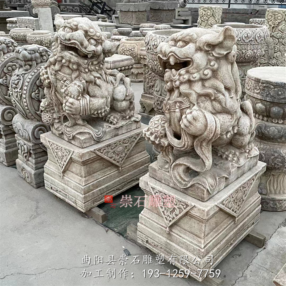 石雕仿古狮子一对看门镇宅墓地门口大小号家用装饰品青石精品摆件