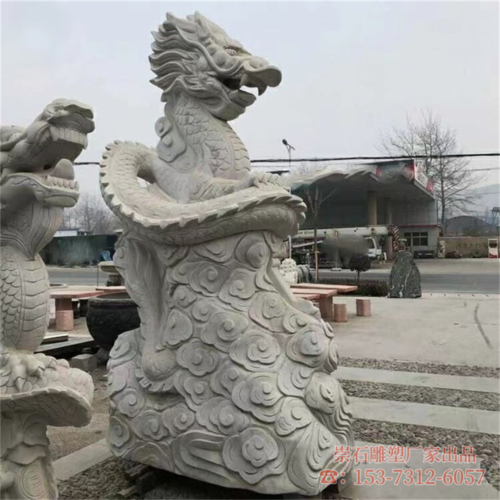 龙雕塑石雕汉白玉户外广场大理石花岗岩喷水石龙动物二龙戏珠摆件