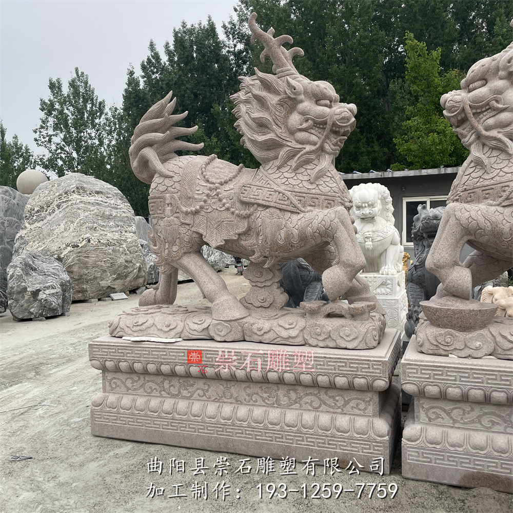 古石今刻石雕麒麟看门瑞兽大理石动物雕塑中式庭院石材装饰