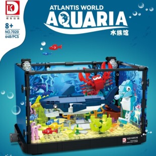 得动物海洋灯光生态缸音乐盒水族馆乌龟鲨鱼儿童益智积木8+灯光