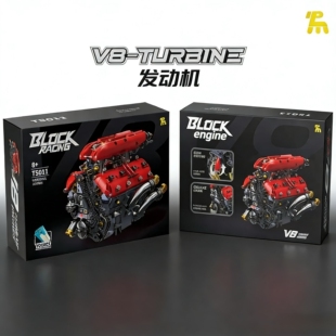 拓木T5011竞速电动V8发动机拼装益智积木科技超跑赛车男玩具模型