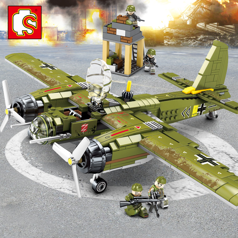 森宝积木101037德国容克88轰炸机二战战斗机拼装模型收藏男孩玩具