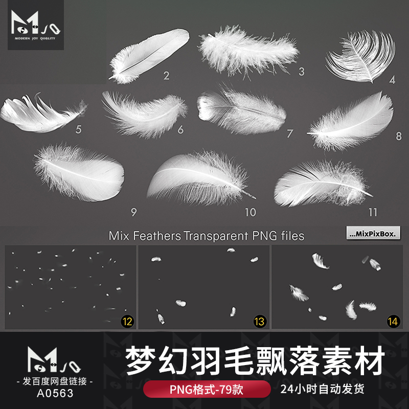 梦幻羽毛飘落效果特效照片装饰叠层PNG图片影楼PS后期MJQ设计素材