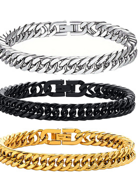 跨境不锈钢四面磨双织手链嘻哈冷淡风男女简约古巴手链珠宝扣手链