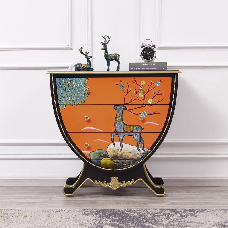轻奢家具手绘小鹿玄关柜福禄运转门厅三斗柜储物柜实木装饰柜整装,住宅家具,门厅/玄关柜/玄关架,淘宝优惠券,粉丝福利购,淘宝优惠卷
