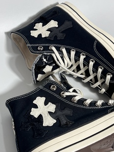 REMAKE帆布鞋客制十字架绣皮气眼扣高低帮帆布鞋