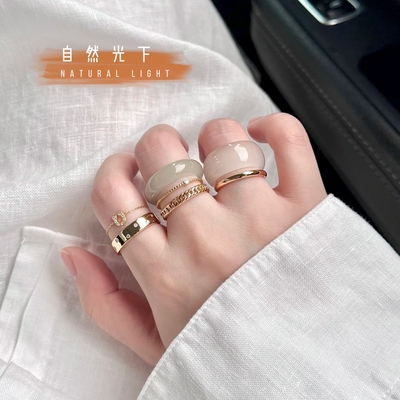 新中式天然玛瑙玉髓个性细圈叠戴戒指 玛瑙素圈不褪色指环