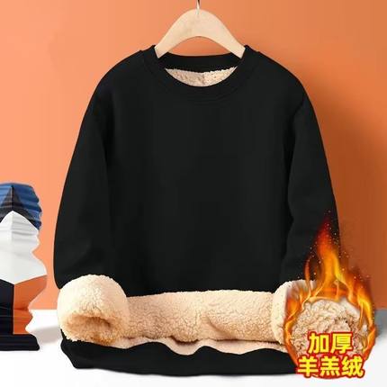 纯色圆领羊羔绒卫衣男士加绒加厚套头衫百搭冬季男装保暖打底衫12