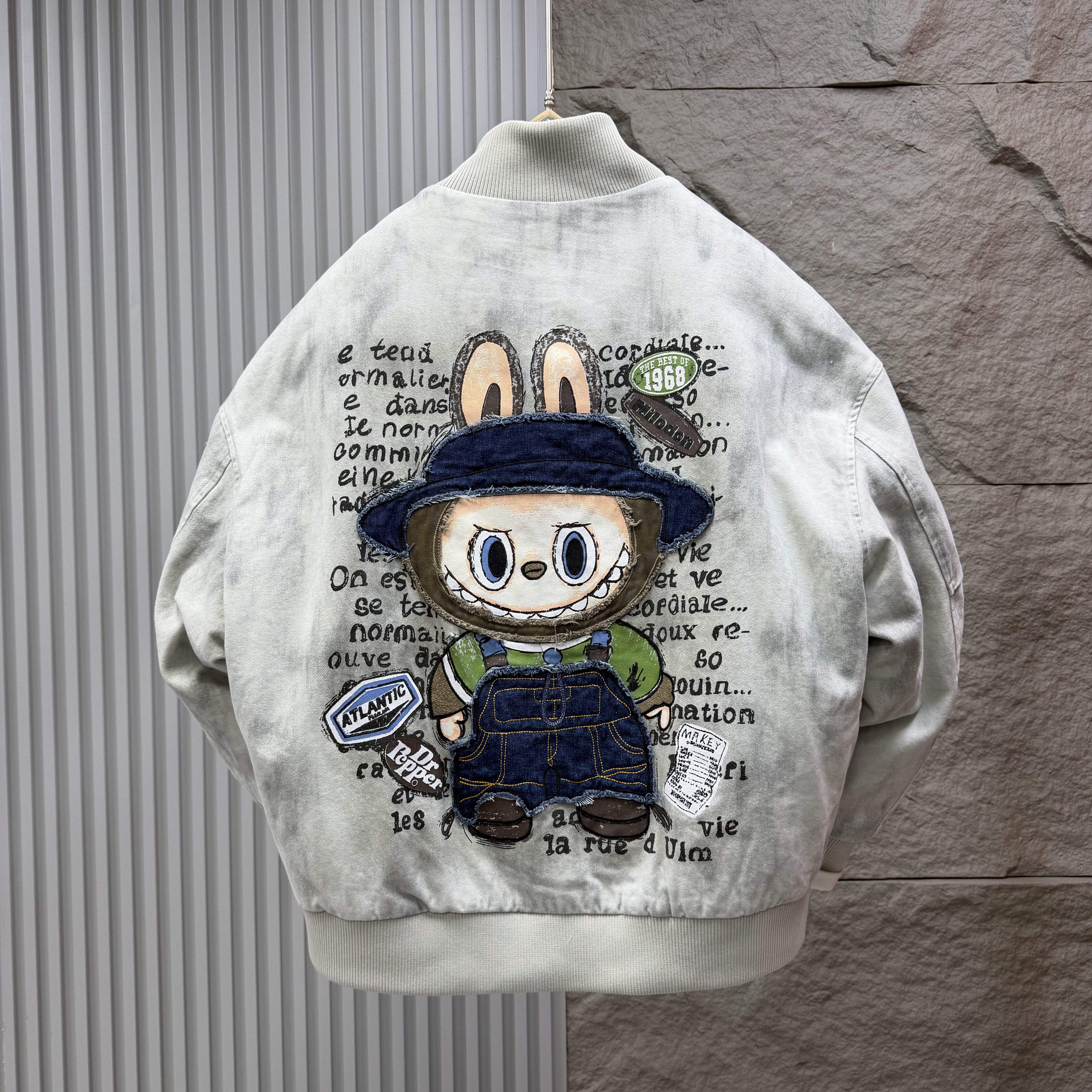 冬季新款潮牌卡通石墨烯云绒牛仔棉服男女款百搭洋气宽松外套上衣