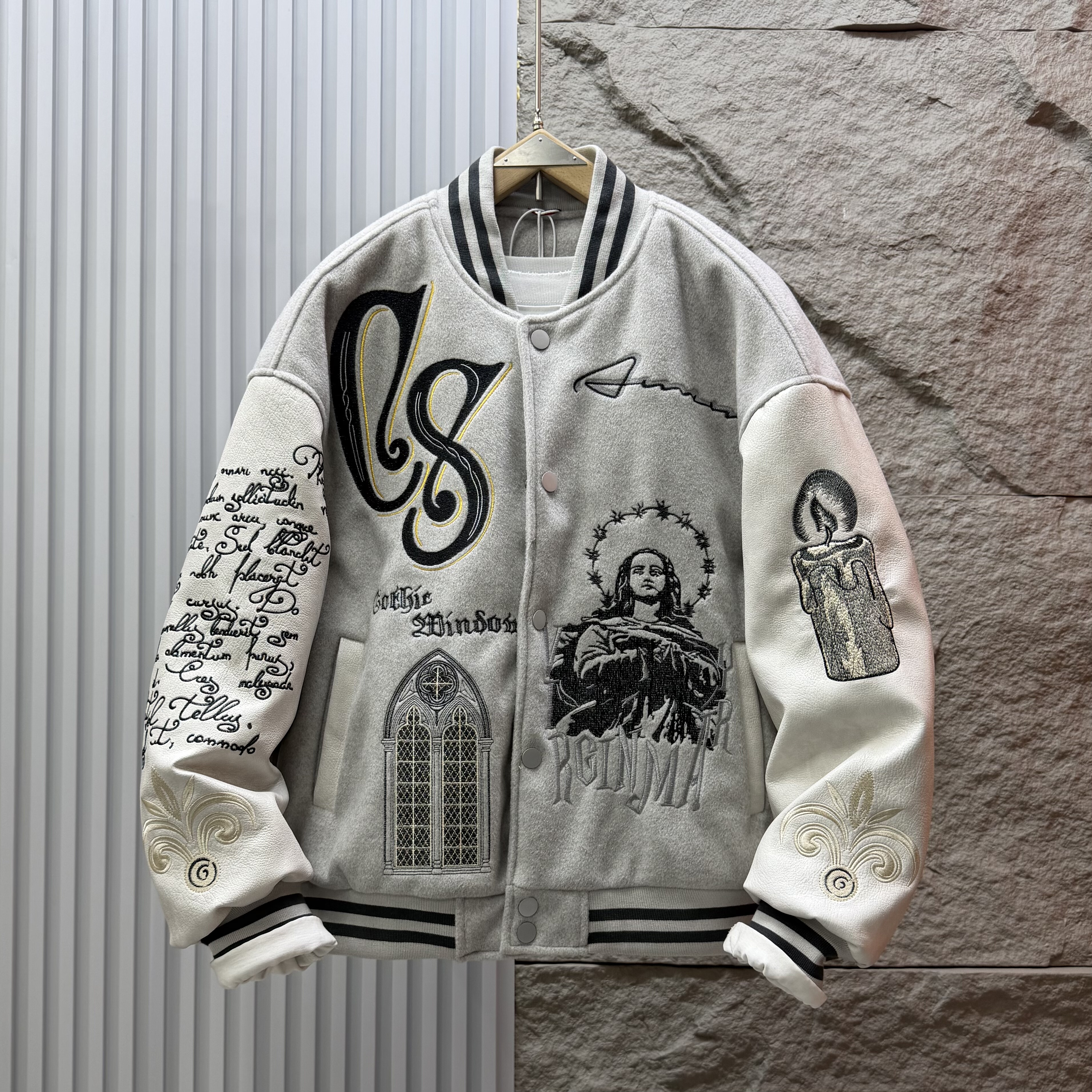 2025冬季新款美式街头拼接重磅刺绣加棉棒球服情侣百搭痞帅夹克潮