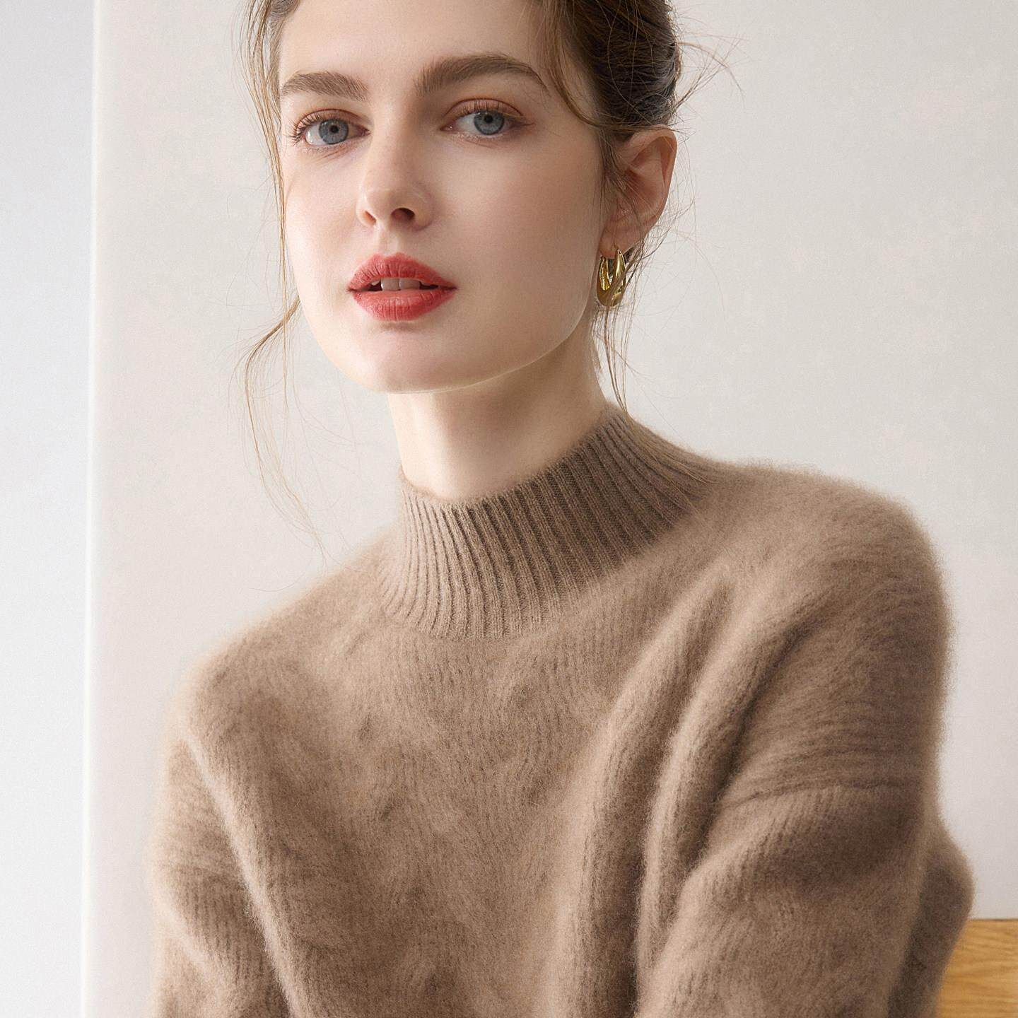 女士加厚100%纯山羊绒衫女半高领毛衣2025新款秋冬宽松套头打底衫