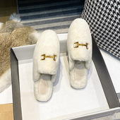 水貂毛毛半拖鞋 女包头懒人外穿保暖穆勒鞋 大码 秋冬新款 44跨境