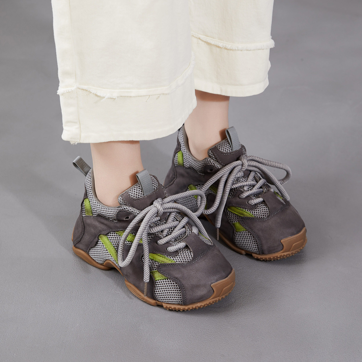 头层牛皮撞色老爹鞋女2026春季新款真皮网面休闲运动女鞋厚底潮鞋,女鞋,时尚休闲鞋,淘宝优惠券,粉丝福利购,淘宝优惠卷