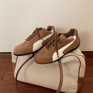 【sheii苏茵茵】韩区博主~复古系带真皮低帮休闲鞋女德训鞋赛车鞋