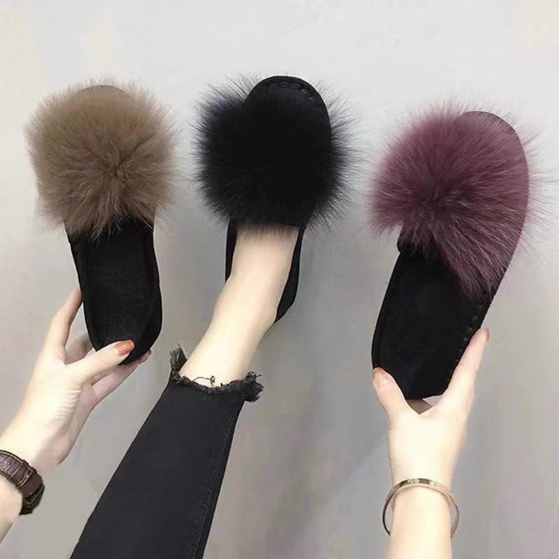 毛毛鞋女2024秋冬外穿韩版狐狸毛厚底百搭舒适孕妇棉鞋加绒豆豆鞋,女鞋,棉鞋,淘宝优惠券,粉丝福利购,淘宝优惠卷