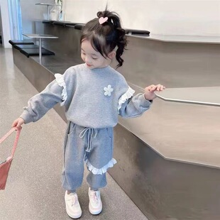 洋氣兒童時髦衛(wèi)衣褲 女寶寶春秋季 套裝 潮童裝 運動 2025新款 女童秋裝