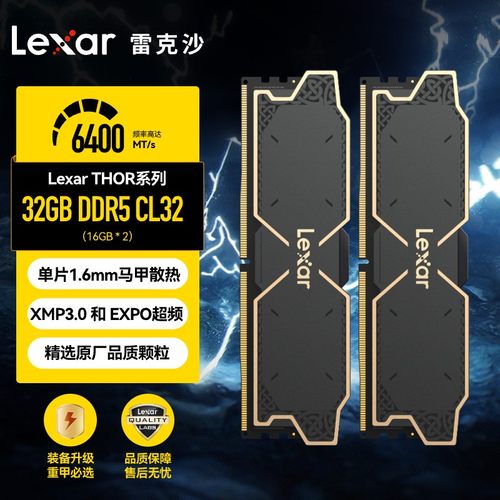 雷克沙DDR5内存条雷神16G*2台式机C32双通道6400Mhz超频马甲条