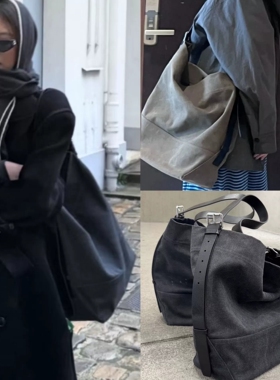 Jennie同款帆布托特包大容量通勤慵懒腋下单肩斜跨包牛皮水桶包潮