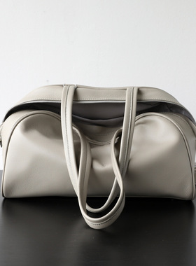 轻奢复古休闲腋下头层小牛皮保龄球包女大容量真皮手提单肩斜挎包