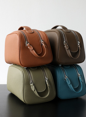 2025新款头层牛皮化妆包女便携旅行洗漱包ins风高级感化妆品收纳