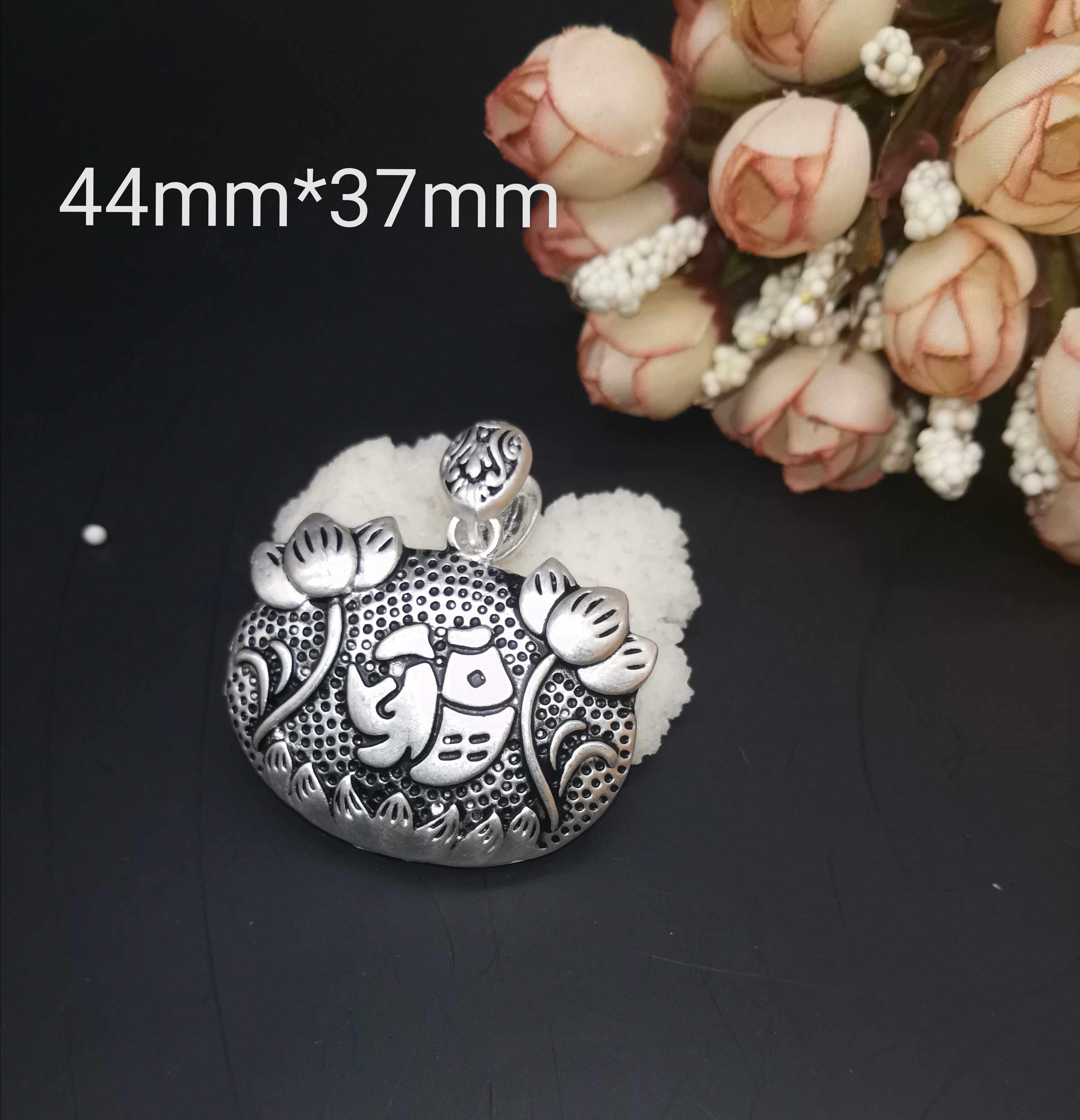 藏银色复古风长命锁福莲花毛衣链项链吊坠民族风diy手工制作配饰