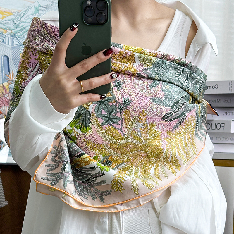 【辛德拉花园】真丝90cm斜纹100%桑蚕丝围巾丝巾经典大牌暖色方巾