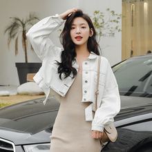 宽松高腰休闲小个子夹克短外套秋冬 缦樱简白色牛仔外套女 短款