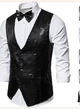 Stylish Men's Blazer Vest Coat Formal Slim Shiny Sequin Glit