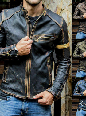 Men leather jacket men jackets coat男复古漆皮皮衣拉链衫外套