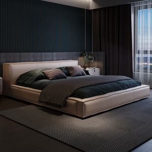 意式 极简轻奢Nappa真皮床北欧纳帕皮现代简约头层牛皮软包大婚床