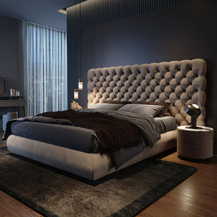 北欧布艺床现代简约设计师款 意式 极简大户型别墅大气主卧双人婚床