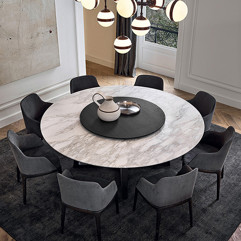 北欧大理石餐桌椅组合现代简约小户型实木轻奢带转盘圆形饭桌子